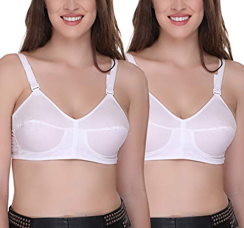 SONA Women s Cotton Non Padded Wire Free Minimiser Regular Full Coverage Bra BEE HEART WHT WHT 81D White 32