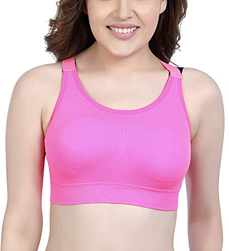 Natural Uniforms Women’s Longline Wirefree Padded Medium Support Sports Bra  (Medium, Pink)