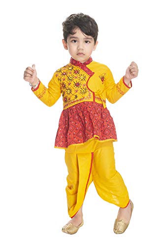 NEW GEN Boy s Traditional Full Sleeve Rajasthani Angrakha Dress with Dhoti 2 3 Years Red and Yellow