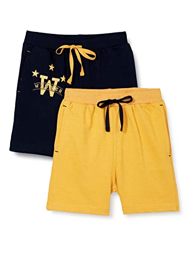 Cloth Theory Boy's Regular fit Cotton Shorts (Pack of 2) (CTSH_027_Navy+Yellow_11-12 Years)