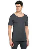 Jockey 2400 Men's Super Combed Cotton Rich Half Sleeved Thermal Undershirt with Stay Warm Technology_Charcoal Melange_S