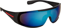 NuVew Mirrored Sports Unisex Sunglasses - (Ice Blue-Purple Mirror Lens | Black-Red Frame | Large) - Pack of 1