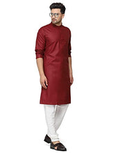 Load image into Gallery viewer, Gauri Laxmi Enterprise WELTPOCKET  Men&#39;s cotton knee-long full sleeve Solid Straight Kurta Pyjama Set (XXX-Large, Maroon)
