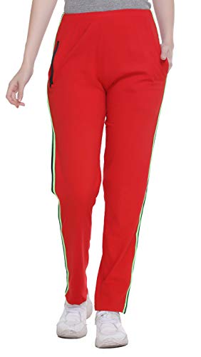 SHAUN Women's Regular Fit Cotton Trackpant (831W1_R_Red_5XL)