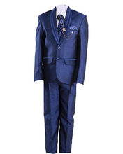 Load image into Gallery viewer, FOURFOLDS 4 Piece Coat Suit with Shirt Pant Blazer &amp; Tie for Kids &amp; Boys_SH163 (Dark Blue, 2-3 Years)
