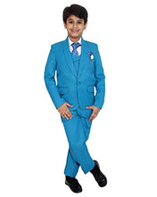 Load image into Gallery viewer, FOURFOLDS 5 Piece Coat Suit with Shirt Pant Blazer Waistcoat &amp; tie for Kids &amp; Boys_FS201 (Turquoise, 2-3 Years)
