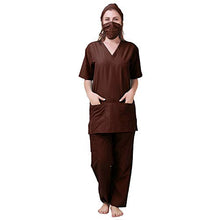 Load image into Gallery viewer, PrimeSurgicals Unisex Scrub Suit V-Neck 3 Pocket Top and 4 Pocket Cargo Trouser with Cap and Mask - (42 - XL, Woodbrown)
