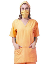 Load image into Gallery viewer, PrimeSurgicals Unisex Scrub Suit V-Neck 3 Pocket Top and 4 Pocket Cargo Trouser with Cap and Mask - (36 - S, Amber Yellow)
