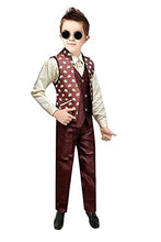 Load image into Gallery viewer, TUCUTE Kids Boy&#39;s Blended Waistcoat, Shirt, Tie Trouser Set (KKS016-Maroon-Cream, 10-11 Years)
