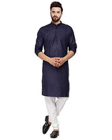 Gauri Laxmi Enterprise WELTPOCKET  Men's cotton knee-long full sleeve Solid Straight Kurta Pyjama Set (Small, Navy)