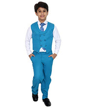 Load image into Gallery viewer, FOURFOLDS 5 Piece Coat Suit with Shirt Pant Blazer Waistcoat &amp; tie for Kids &amp; Boys_FS201 (Turquoise, 2-3 Years)
