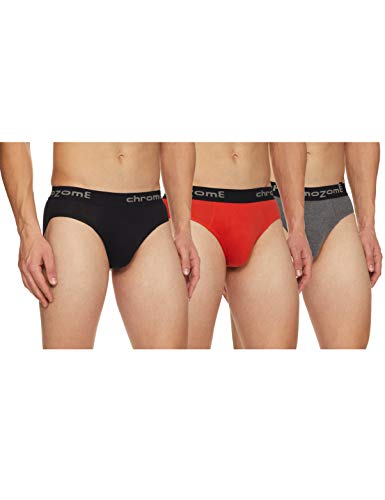 Chromozome Men Cotton Brief Pack Of 3 (IT-16_Vivid Orange, chrcl Mel, Black_S_Vivid Orange, Charcoal Melange, Black_S)