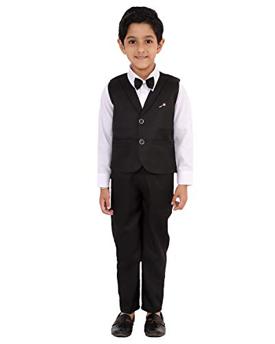 FOURFOLDS Boy's 3-Piece Suit (FC045) (Black, 9-10 Years)