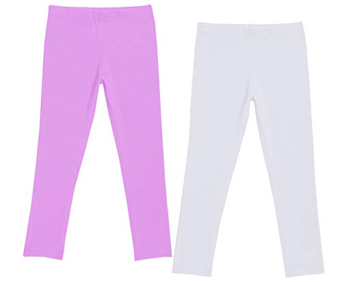 KAYU Girl's Full Length Cotton Leggings Pants Pack of 2 (7140308-IW-P2-A-26, White, Pink, 4-5 Years) Regular
