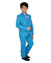 Load image into Gallery viewer, FOURFOLDS 5 Piece Coat Suit with Shirt Pant Blazer Waistcoat &amp; tie for Kids &amp; Boys_FS201 (Turquoise, 2-3 Years)
