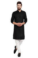 Gauri Laxmi Enterprise WELTPOCKET  Men's cotton knee-long full sleeve Solid Straight Kurta Pyjama Set (Small, Black)