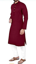 Load image into Gallery viewer, Gauri Laxmi Enterprise WELTPOCKET  Men&#39;s cotton knee-long full sleeve Solid Straight Kurta Pyjama Set (XXX-Large, Maroon)
