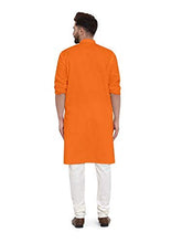 Load image into Gallery viewer, Gauri Laxmi Enterprise WELTPOCKET  Men&#39;s cotton knee-long full sleeve Solid Straight Kurta Pyjama Set (Small, Orange)
