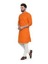 Load image into Gallery viewer, Gauri Laxmi Enterprise WELTPOCKET  Men&#39;s cotton knee-long full sleeve Solid Straight Kurta Pyjama Set (Small, Orange)

