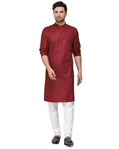 Gauri Laxmi Enterprise WELTPOCKET  Men's cotton knee-long full sleeve Solid Straight Kurta Pyjama Set (XXX-Large, Maroon)
