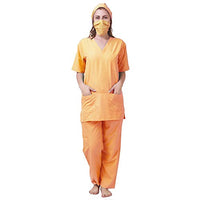 PrimeSurgicals Unisex Scrub Suit V-Neck 3 Pocket Top and 4 Pocket Cargo Trouser with Cap and Mask - (36 - S, Amber Yellow)