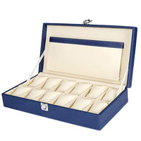 Hard Craft Watch Box Case PU Leather for 12 Watch Slots - Blue