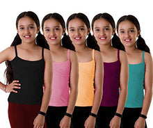 Load image into Gallery viewer, Suruthi Girl&#39;s Multicolour Camisole / Slip (Pack of 5) (60 cm, BLACK, PEACH, PINK, BURGUNDY, TURQUOISE BLUE)

