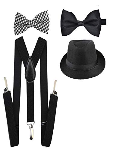 RR Design Suspender and Bow Tie Set with Matched Hat for Kids 2-5 years multi colred (black square)