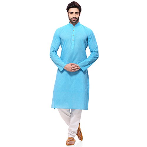 KSH TRENDZ Men's Kurta Pyjama Set, Ideal for All Occasions (More Than 14 Colours_Straight_Solid) (Small, Sky)
