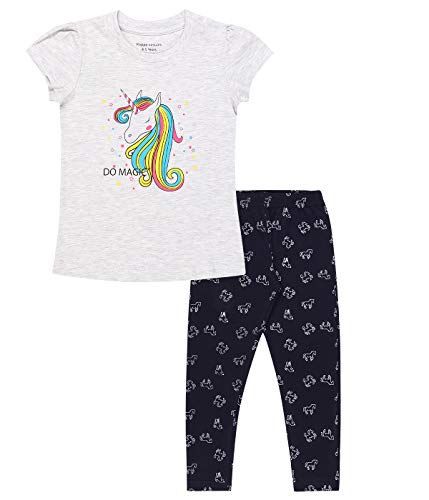 GCC Poppy Girl's Cotton Printed Top and Pyjama Set (Grey, 5-6 Years)