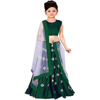 Sarth Fashion Girls Heavy Embroidered Semi Stitched lehenga choli 3 to 14 year (Free Size) (9-10 Years, SILVER_GREEN)