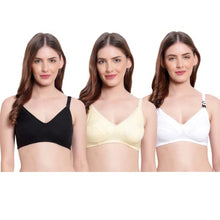 Load image into Gallery viewer, BRUCHI CLUB Women&#39;s Cotton Non-Wired Maternity Bra (Pack of 3) (BRC-BR-FD107_White, Skin &amp; Black_36)
