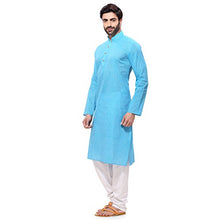 Load image into Gallery viewer, KSH TRENDZ Men&#39;s Kurta Pyjama Set, Ideal for All Occasions (More Than 14 Colours_Straight_Solid) (Small, Sky)
