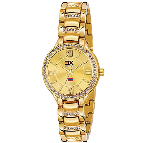Exotica Fashions Analogue Girl's Watch (Gold Dial Gold Colored Strap)