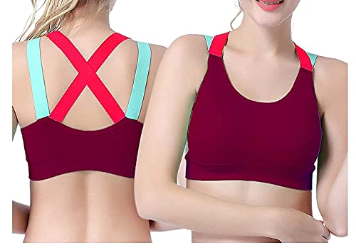 Dilency Sales Racer Back Sports Bra for Women's/Girls (Gym,Yoga,Running,Workout) (Removable Pads) (30 to 34 Size) (b, Maroon)