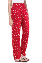 Load image into Gallery viewer, Fflirtygo Women&#39;s Cotton Polka and Flower Printed Red Pyjama/Lounge Pants/Stylish Night Dress for Women
