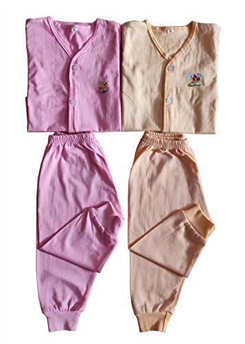 Shop4Dreams Hosiery Suit/Top & Pyjama Suit/Night Suit/Summer Wear/Sleep Wear/Sleep Suit/Night Wear for New Born Babies/Boys/Girls/Infants/Toddlers/Kids (9-12 months, Pink & Peach)