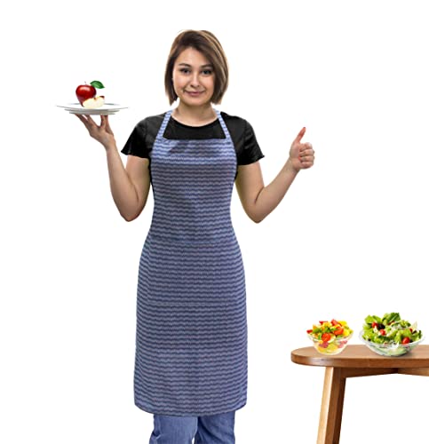 Oasis Home Collection Cotton YD Free Size Apron with Big Center Pocket - Blue