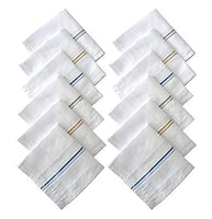 Prime deal Premium Collection Handkerchiefs Hanky For Men White Striped XL King Size (Pack Of 12)