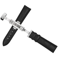 EwatchAccessories 22mm Genuine Leather Men's Deployment Buckle Clasp Watch Band Strap