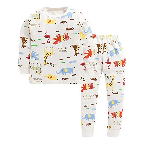 Hopscotch Boys Cotton Animal Print Top and Pajama Set in White Colour for Ages 6-7 Years (TGX-2615923)