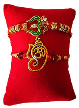 Load image into Gallery viewer, DMS RETAIL Different Pattern Multicolor Diamond Studded Ganesh Om Bracelet Rakhi for Brother with Roli Chawal Bhaiya Bhabhi Rakhi Pack of 2 Rakhi
