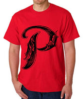Caseria Men's Round Neck Cotton Half Sleeved T-Shirt with Printed Graphics - Letter P with Wings (Red, MD)