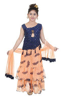 YAYAVAR Girl's Satin & Net Readymade Lehenga Choli with Dupatta (YVR0057_Orange_6-7 Years)