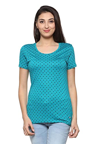 Allen Solly Women's Regular fit T-Shirt (AHCTMRGFP50214_Blue XS)