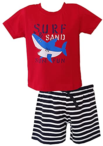 SHLOK COLLECTIONS Boy's Cotton T-Shirt and Shorts Set (Red, 1-2 Years)