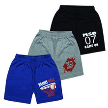 Load image into Gallery viewer, MIST N FOGG Boys &amp; Girls Printed Shorts (Black,Grey,Royal Blue, 9-10 Years) - Pack of 3
