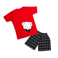 CATCUB Kids Cotton Teddy Printed Clothing Set (CC-49-1-2; Red; 12-24 Months)