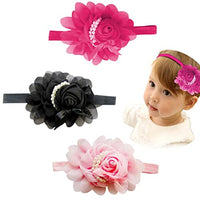 Bembika Headbands Multicolour Chiffon Flower Lace Band Hair Accessories for Baby Girls (Set of 3)