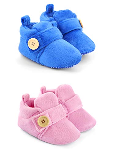Baby Luv 3 To 12 Month Set Of 2 Unisex Baby Booties | Comfortable & Breathable Infant All Seasons Footwear (Lightpink+Darkblue)